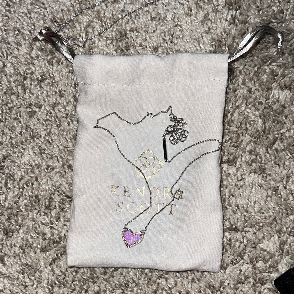 Kendra Scott Silver Necklace with Pink Heart Pendant